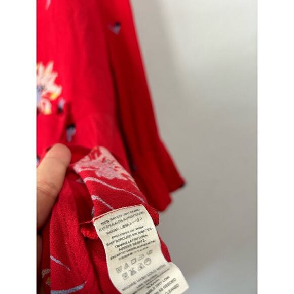 Free People Time On My Side Red Floral Mini Wrap Dress Size M Valentine’s Day - Picture 15 of 16
